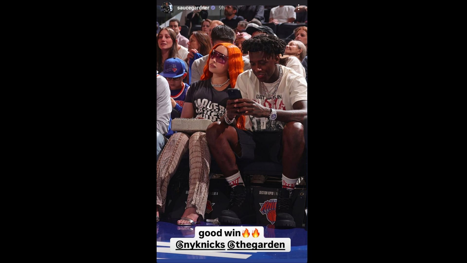 Gardner and Ice Spice celebrated the Knicks' big win over the Celtics. (Photo via Sauce Gardner's Instagram Story)
